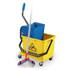   Felmosó szett gurulós vödörrel, moptartóval (40cm), lapos moppal nyéllel és kinyomóval Filmop King Set