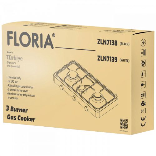Floria Gáztűzhely, 3 égős - fehér - ZLN7139