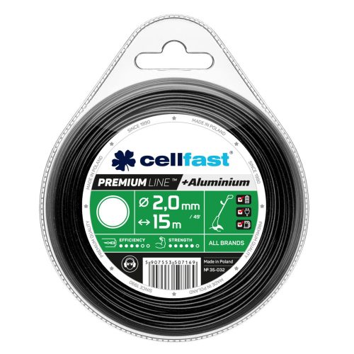Alumínium Részecskékkel Erősített Prémium Damil Fűkaszákhoz - Kerek Profil, 2,0 mm x 15 m, Cellfast