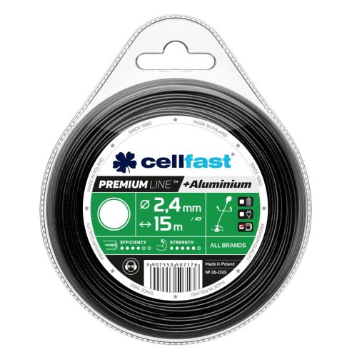 Alumínium Részecskékkel Erősített Prémium Damil Fűkaszákhoz - Kerek Profil, 2,4 mm x 15 m, Cellfast