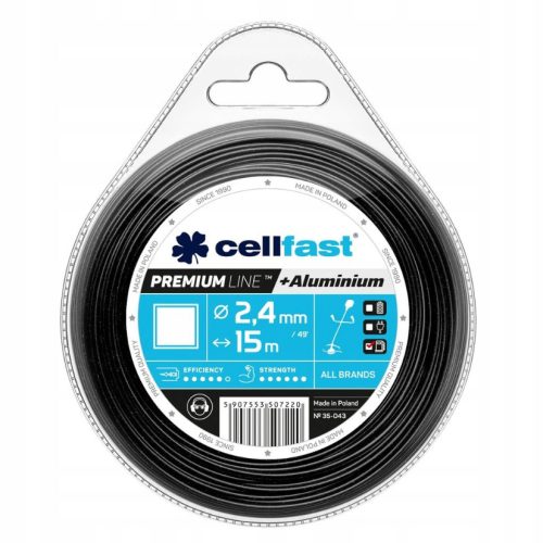 Alumínium Részecskékkel Erősített Prémium Damil - Négyzet Profil, 2,4 mm x 15 m, Cellfast