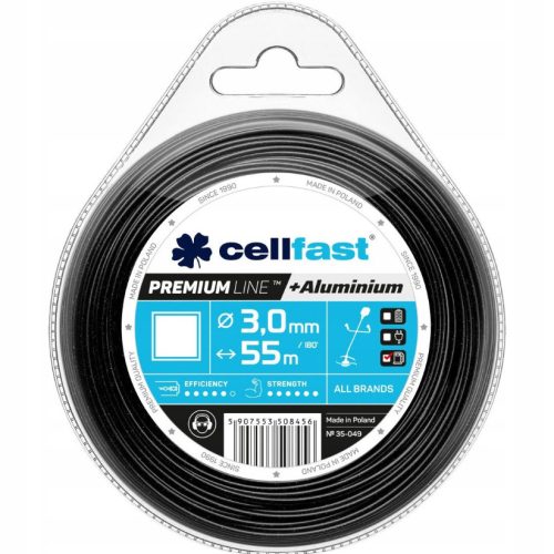 Cellfast PRÉMIUM Alumínium Részecskékkel Erősített Négyzet Profilú Damil, 3,0 mm x 55 m