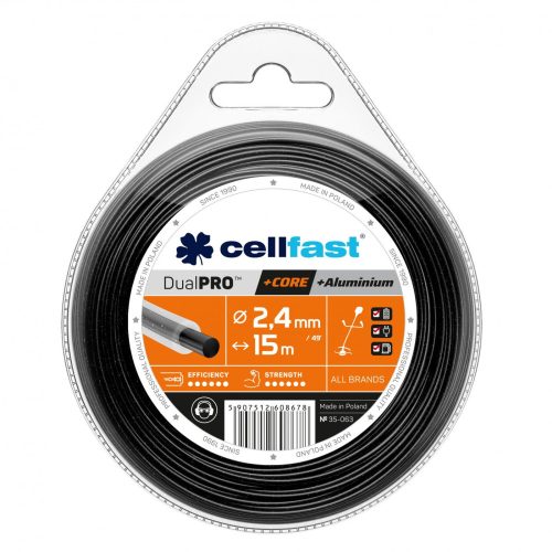 Cellfast Dual PRO™ Damil Fűkaszákhoz - 2,4 mm, 15 m, Kerek Profil, Alumínium Részecskékkel