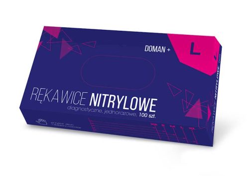 Doman+ eldobható nitril kesztyű, púdermentes, kék 100db/csomag "L"-es méret