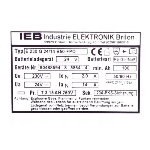 Hako B70 / B70 CL Takarítógép Akkumulátor Töltő