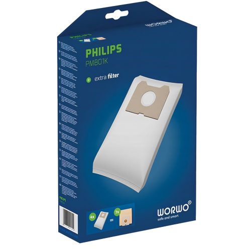 4x szintetikus mikroszálas porzsák + motorvédő szűrő Philips Triathlon 1400, Triathlon 2000, Athena és Duathlon porszívókhoz (PMB01K)