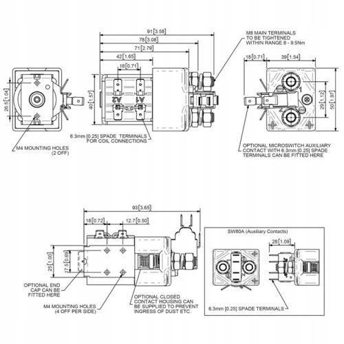 Utángyártott Kontaktor SW80 - 12V 125A - Albright cseredarab