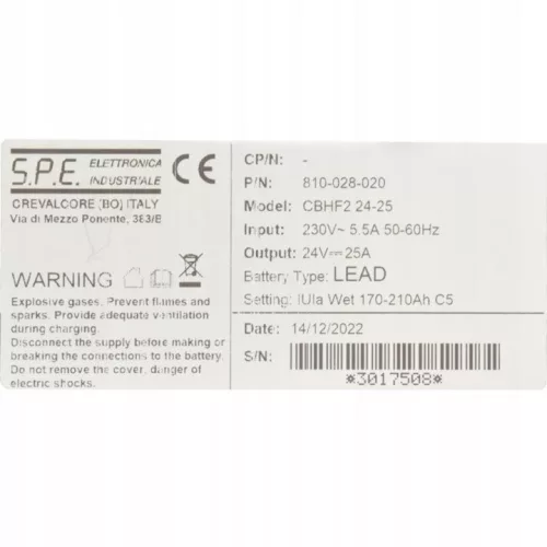 S.P.E CBHF2 24V 25A Akkumulátor Töltő Sav/WET Akkumulátorokhoz
