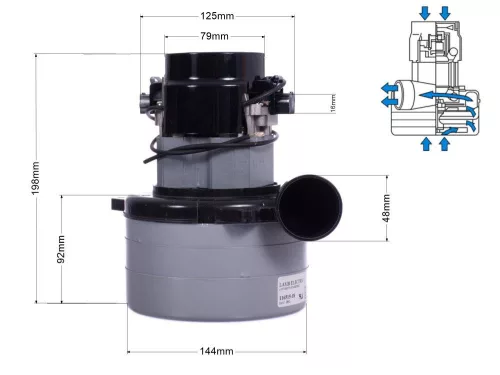 Eredeti Ametek Lamb szívómotor / turbina (24V, 600W, 3 lépcsős)