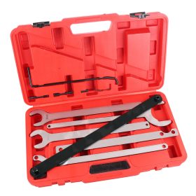   Viszkózus ventilátor kuplung kulcskészlet 32 mm / 36 mm-hez – szerszámacél villáskulcs készlet blokkoló karral, műanyag kofferben BMW, Mercedes, Ford benzines és dízel motorok hűtőrendszer szervizeléséhez