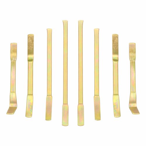 LT-Q66 / LT-A1381 7 részes szerszámacél karosszéria lemezkanál készlet sárga–arany korrózióvédő bevonattal – professzionális karosszériajavító szerszám autókarosszéria egyengetéshez és horpadásjavításhoz
