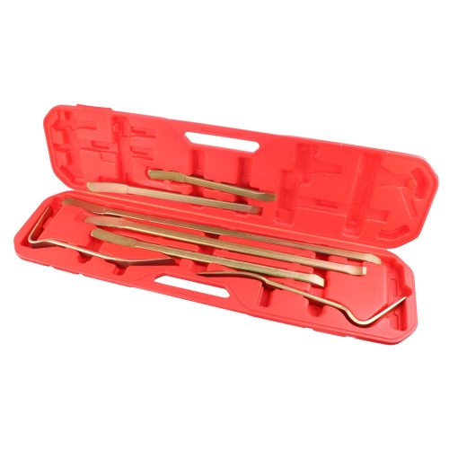 LT-Q66 / LT-A1381 7 részes szerszámacél karosszéria lemezkanál készlet sárga–arany korrózióvédő bevonattal – professzionális karosszériajavító szerszám autókarosszéria egyengetéshez és horpadásjavításhoz