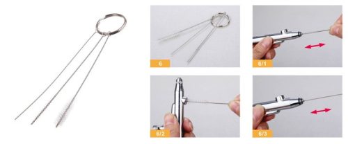 Airbrush tisztító és karbantartó készlet – menettömítő, vízálló zsír, tűk, kulcsok, kefék