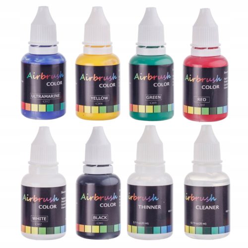 Akril airbrush festék készlet – 6 szín, hígító és tisztító