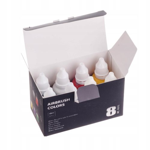 Akril airbrush festék készlet – 6 szín, hígító és tisztító