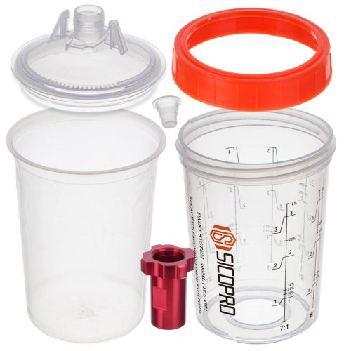 PPS festékkeverő pohár készlet 400ml, 190µm szűrővel és adapterrel (10 db-os)