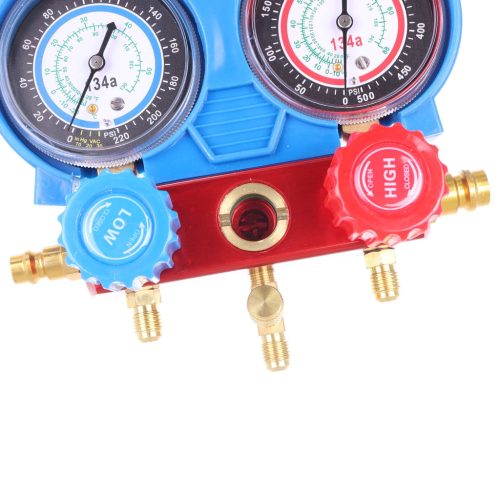 R134a klímateszter készlet manométerrel és gyorscsatlakozókkal