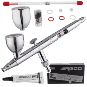   AIRGOO PRIME Modellező Airbrush Pisztoly 0.3/0.5mm Fúvókával, Két Tartállyal
