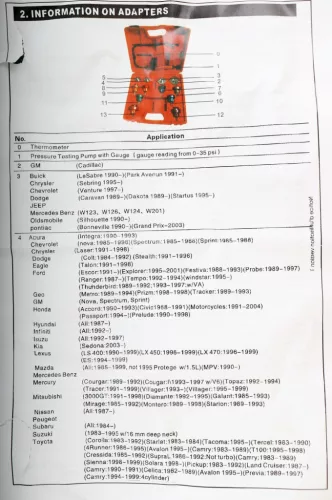 Hűtőrendszer Tömítettség Vizsgáló Készlet, 14 részes