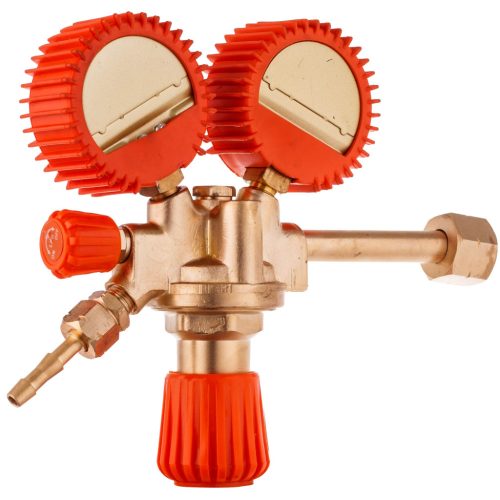 Propán-bután palack reduktor PB-gázhoz 2x manométer hosszú szívócső - ZR-39P