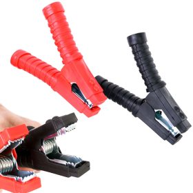   Indító krokodilcsipesz készlet 1000A, 160 mm hossz, max. 40 mm pofanyílás, gumiszigetelt, pólusjelölt, piros-fekete, 2 db