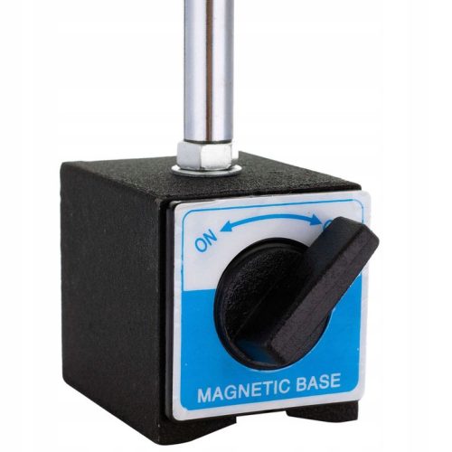 1938S-Standard mágneses KI/BE állítható talpas állvány csapágyas mérőórához, 12/10 mm rúd, 150 mm kar, 8 mm befogó, acél test