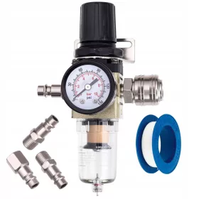   Levegő-előkészítő reduktorral és szűrővel, 1/4" AW2000-02, 0,5–8,5 bar, 500 l/perc, 15 ml tartály, komplett készlet gyorscsatlakozókkal kompresszorhoz