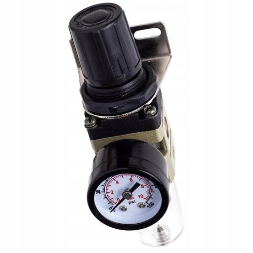 Levegő-előkészítő reduktorral és szűrővel, 1/4" AW2000-02, 0,5–8,5 bar, 500 l/perc, 15 ml tartály, komplett készlet gyorscsatlakozókkal kompresszorhoz
