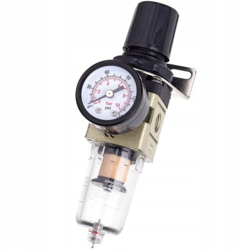 Levegő-előkészítő reduktorral és szűrővel, 1/4" AW2000-02, 0,5–8,5 bar, 500 l/perc, 15 ml tartály, komplett készlet gyorscsatlakozókkal kompresszorhoz