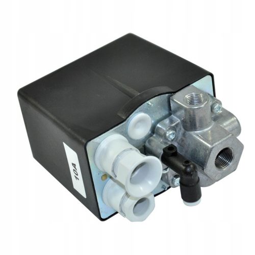 CONDOR MDR3/11 ipari nyomáskapcsoló kompresszorokhoz, 400V AC, 3 fázis, 10A, 8–10 bar, 3 × 1/4" + 1 × 3/8" menet, 6 mm tömlőcsatlakozás, 0,5 kV átütési szilárdság