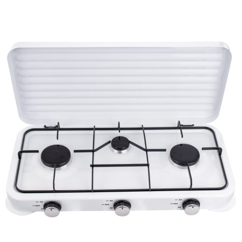 Háromégős PB-gázos kültéri túra- és camping főzőlap 3 db gázégővel, 11 kg os PB-gázpalackhoz