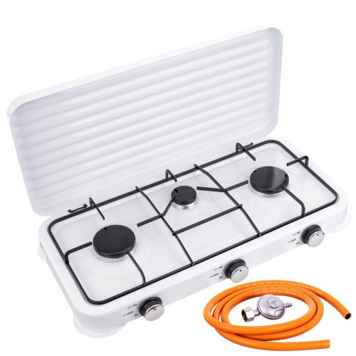 Háromégős PB-gázos kültéri túra- és camping főzőlap 3 db gázégővel, 11 kg os PB-gázpalackhoz