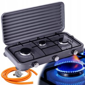   3 Égős Hordozható Gázfőzőlap, 5,5 kW - Komplett Csatlakozó Szettel