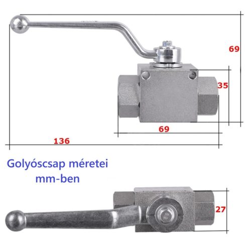 Ipari kétutas golyóscsap elzáró szelep 1/4" (Max. 500 bar)