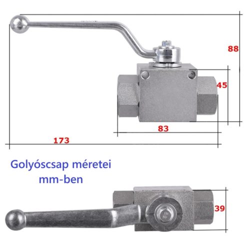 Ipari kétutas golyóscsap elzáró szelep 1/2" (Max. 400 bar)