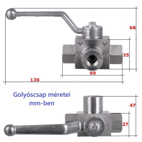 Ipari 3-utas golyóscsap L-típus 1/4" (Max. 500 bar)