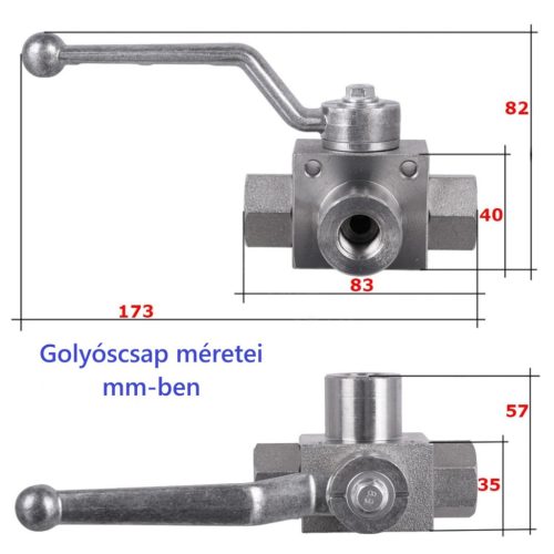 Ipari 3-utas golyóscsap L-típus 1/2" (Max. 400 bar)