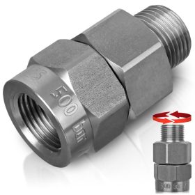   Rozsdamentes forgócsatlakozó R+M, 500 bar, 3/8″ M – 3/8″ F