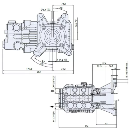Annovi Reverberi RKV 5.5G40H+F41 (AR.21135) Ipari Szivattyú (280 bar, 21 l/perc, 1" tengely)