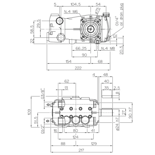 UDOR A Sorozatú Főtengelyes Szivattyú - AC 15/20 S (200 bar | 15 l/perc | Ø24mm | 1450 RPM)