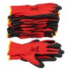 REDWORK Klasszikus Piros Poliészter Kesztyűk Fekete Durva Latex Bevonattal, 1 Pár 10-es méret