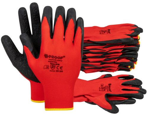 REDWORK Klasszikus Piros Poliészter Kesztyűk Fekete Durva Latex Bevonattal, 1 Pár