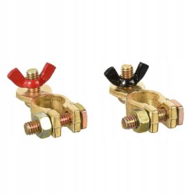   1 pár univerzális sárgaréz akkumulátor saru 500A (1 piros 1 fekete szorító anyával)