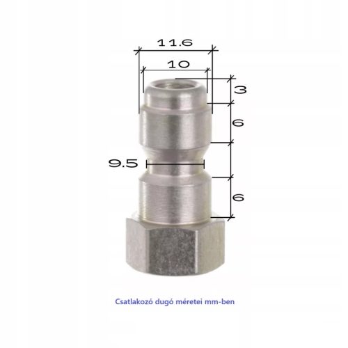 Rozsdamentes acél gyorscsatlakozó dugó 1/4" külső menetes csatlakozással benzines magasnyomású mosókhoz