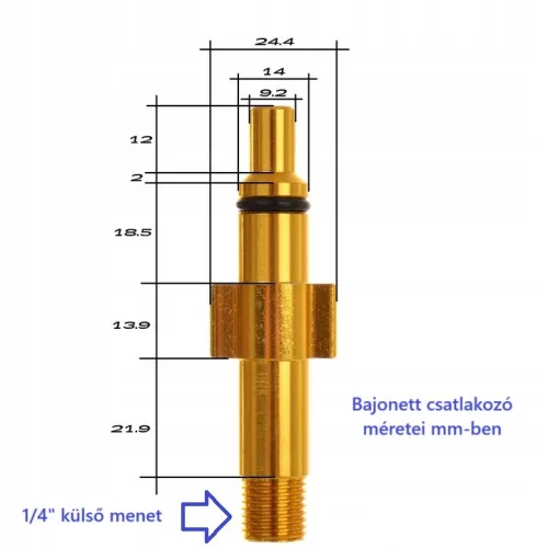 Bajonett Adapter Lavor és Parkside mosókhoz, 1/4" Külső Menettel