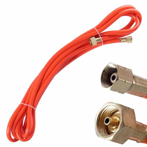 Propán/bután gáztömlő, 5 m hosszú, 11 kg-os palackhoz, 3/8" - W21.8x1/4" csatlakozással, rugalmas, tartós