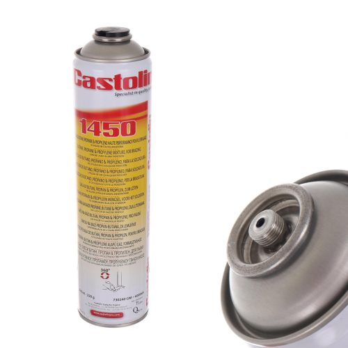 Propán-bután gázpalack 320 ml 220 g menet 7/16" CASTOLIN 1450 - nagy teljesítményű gázpatron, 1,5 órás üzemidővel