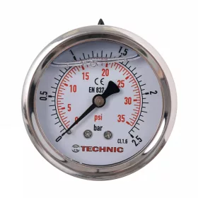   TC Technic glicerines nyomásmérő óra/manométer, 63mm, 1/4" hátsó csatlakozás, 0-4 Bar