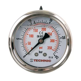   TC Technic glicerines nyomásmérő óra/manométer, 63mm, 1/4" hátsó csatlakozás, 0-25 Bar