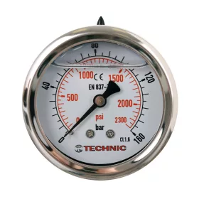   TC Technic glicerines nyomásmérő óra/manométer, 63mm, 1/4" hátsó csatlakozás, 0-160 Bar